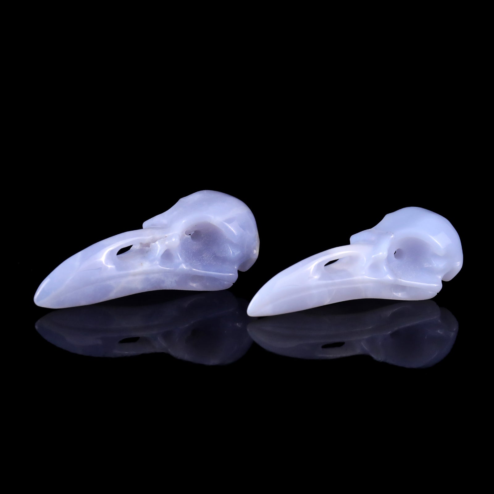 Nicedony 3.5" Blue Chalcedony Hand Carved Raven Skull Sculpture - View 5