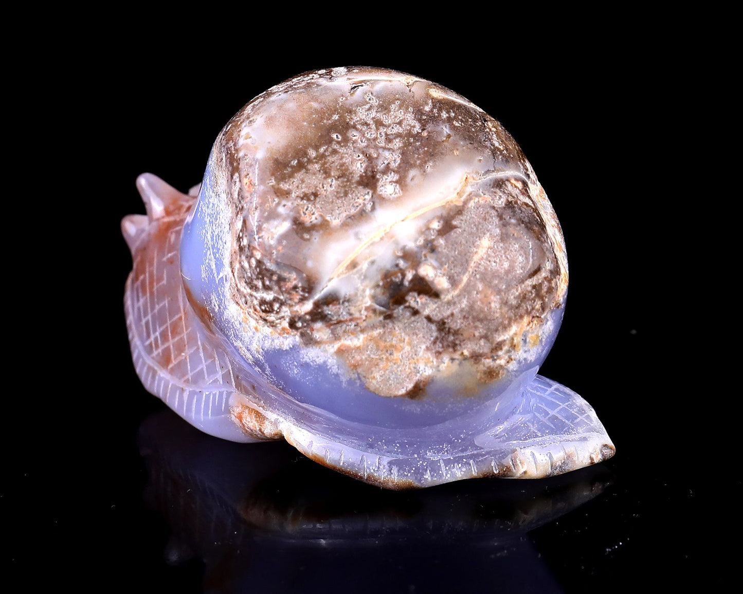 Nicedony 3.5" Blue Chalcedony Hand Carved Crystal Snail Sculpture - View 6