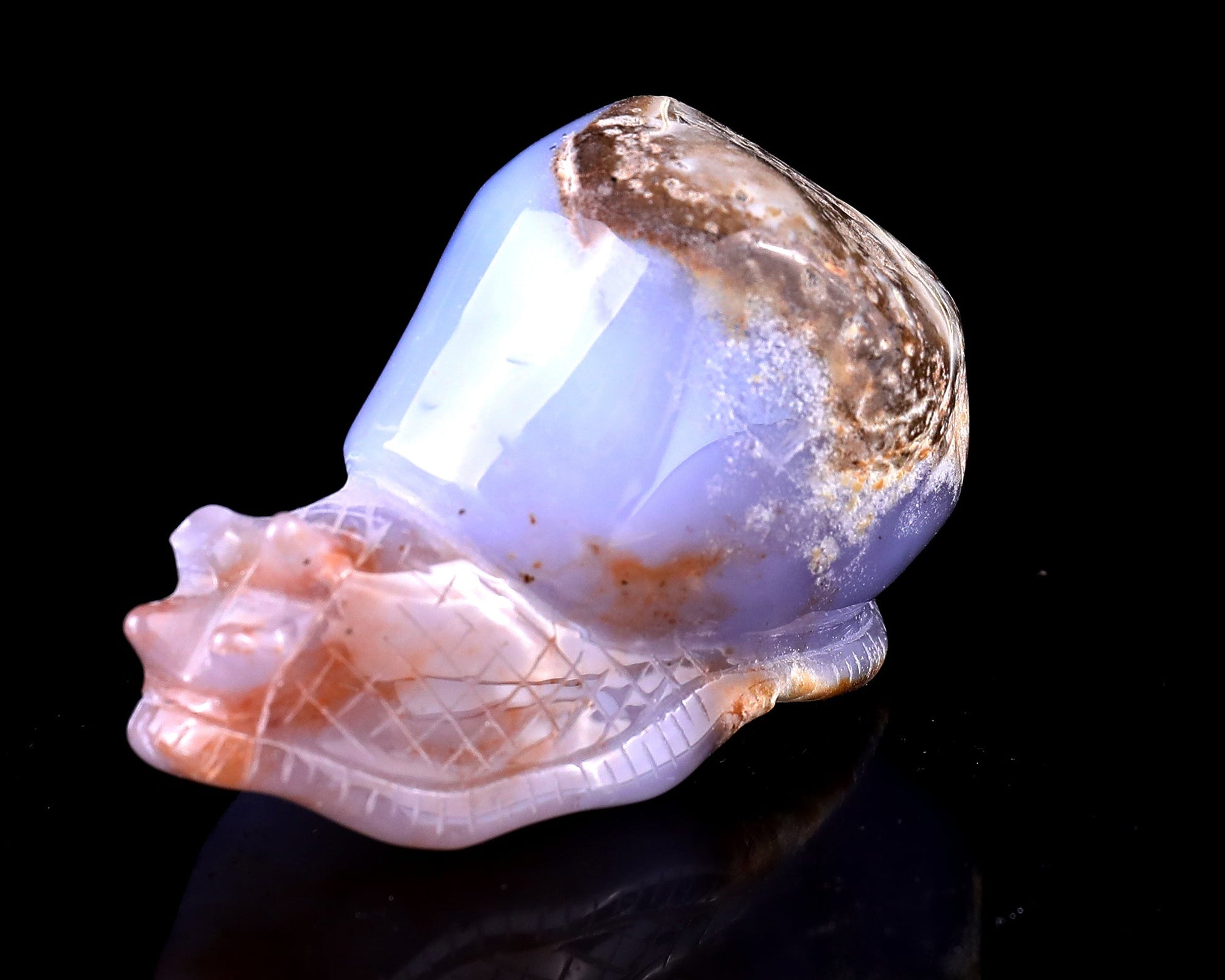 Nicedony 3.5" Blue Chalcedony Hand Carved Crystal Snail Sculpture - View 9