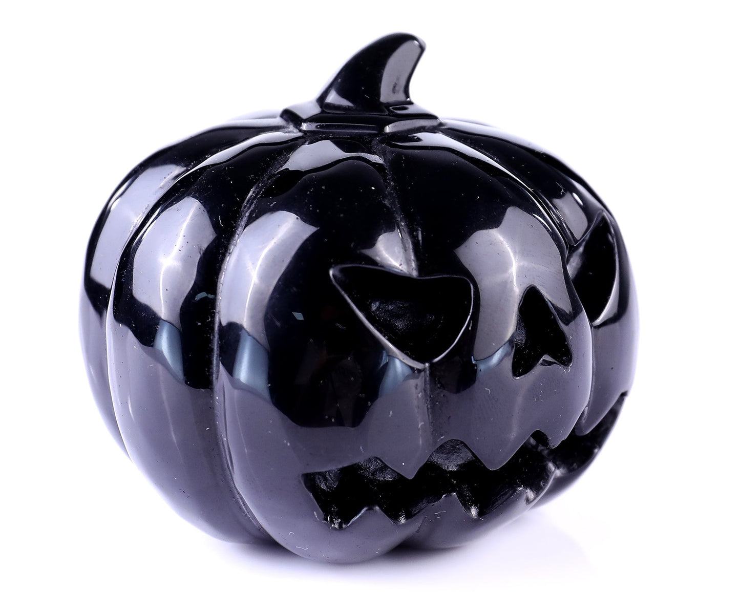 Nicedony 3.5” Black Obsidian Hand Carved Crystal Pumpkin Sculpture - View 3