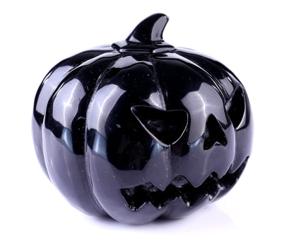 Nicedony 3.5” Black Obsidian Hand Carved Crystal Pumpkin Sculpture - View 3
