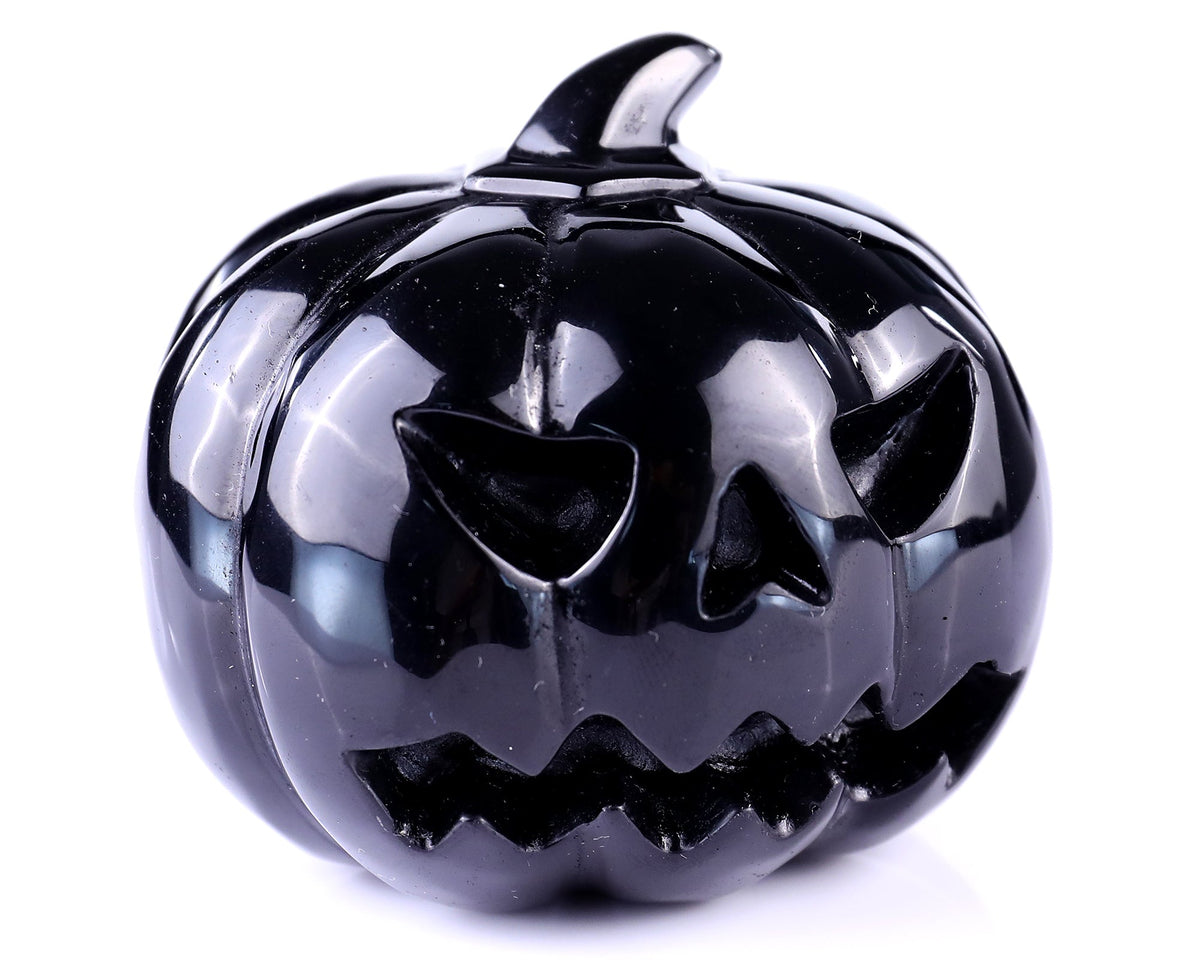 Nicedony 2.6” Black Obsidian Hand Carved Crystal Pumpkin Sculpture (SKU: 3100072) - Photo 2