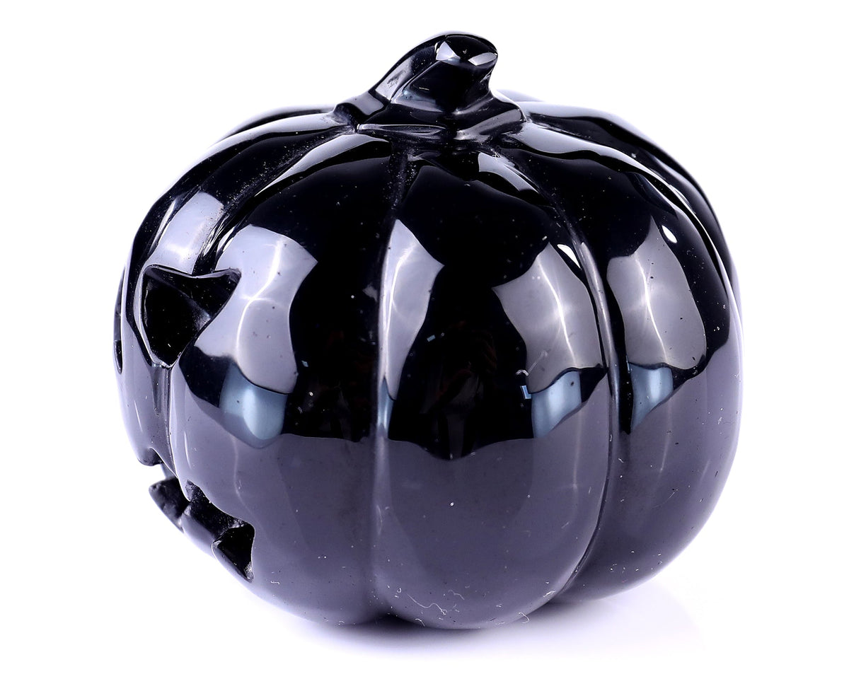 Nicedony 2.6” Black Obsidian Hand Carved Crystal Pumpkin Sculpture (SKU: 3100072) - Photo 6