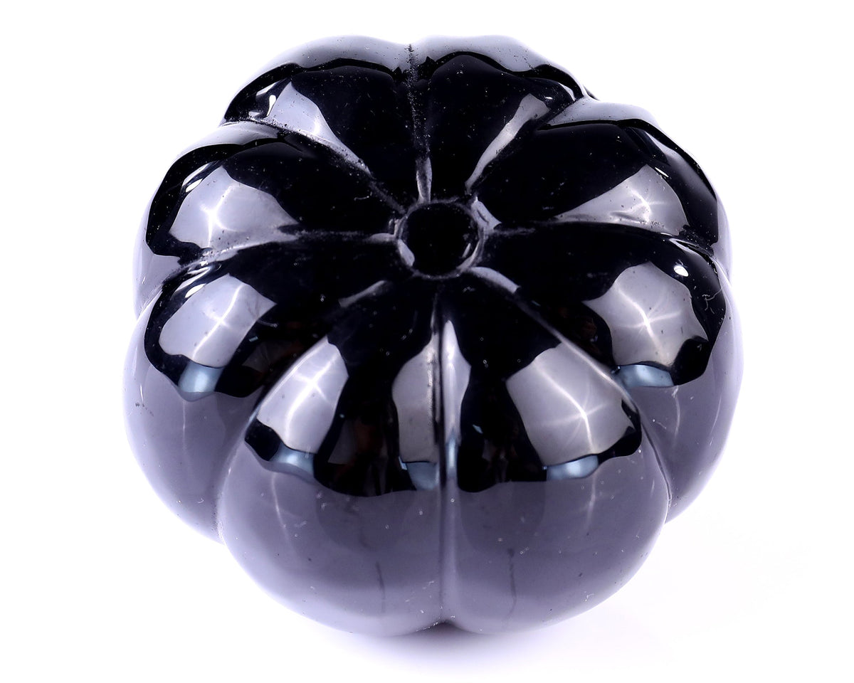 Nicedony 2.6” Black Obsidian Hand Carved Crystal Pumpkin Sculpture (SKU: 3100072) - Photo 8