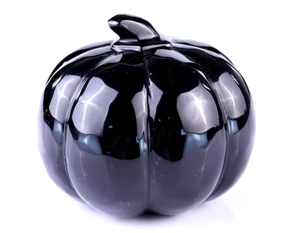Nicedony 3.5” Black Obsidian Hand Carved Crystal Pumpkin Sculpture - View 5