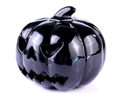 Nicedony 3.5” Black Obsidian Hand Carved Crystal Pumpkin Sculpture - View 7
