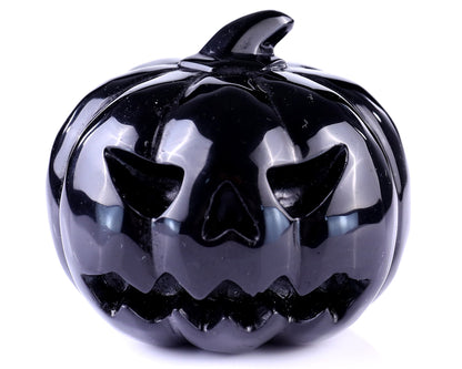 Nicedony 3.5” Black Obsidian Hand Carved Crystal Pumpkin Sculpture
