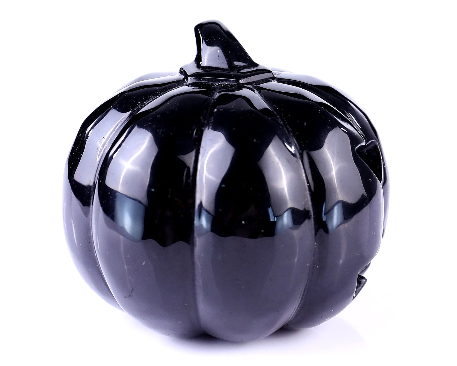 Nicedony 3.5” Black Obsidian Hand Carved Crystal Pumpkin Sculpture - View 4