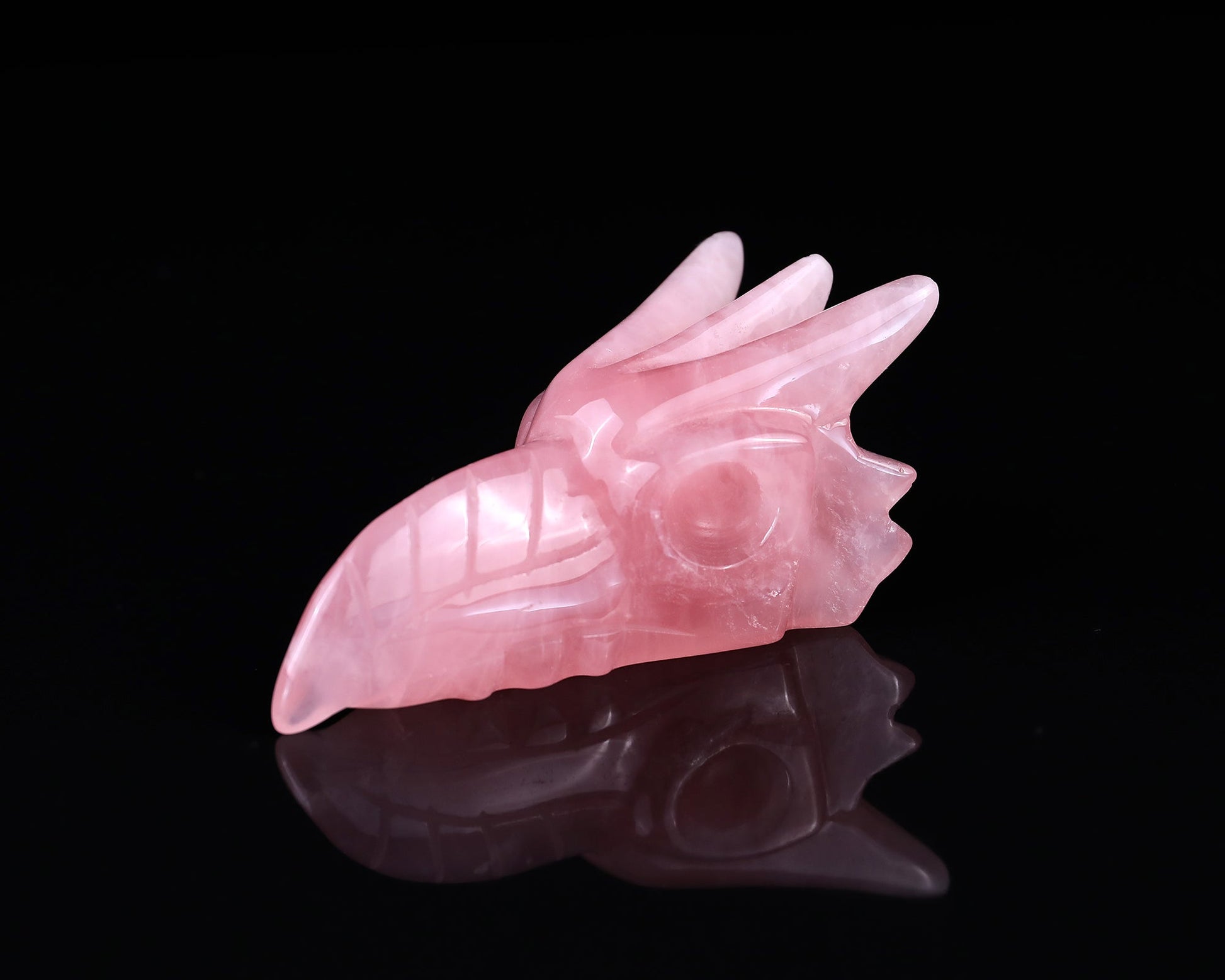 Nicedony 3.5" Rose Quartz Hand Carved Crystal Phoenix Skull Sculpture - View 7