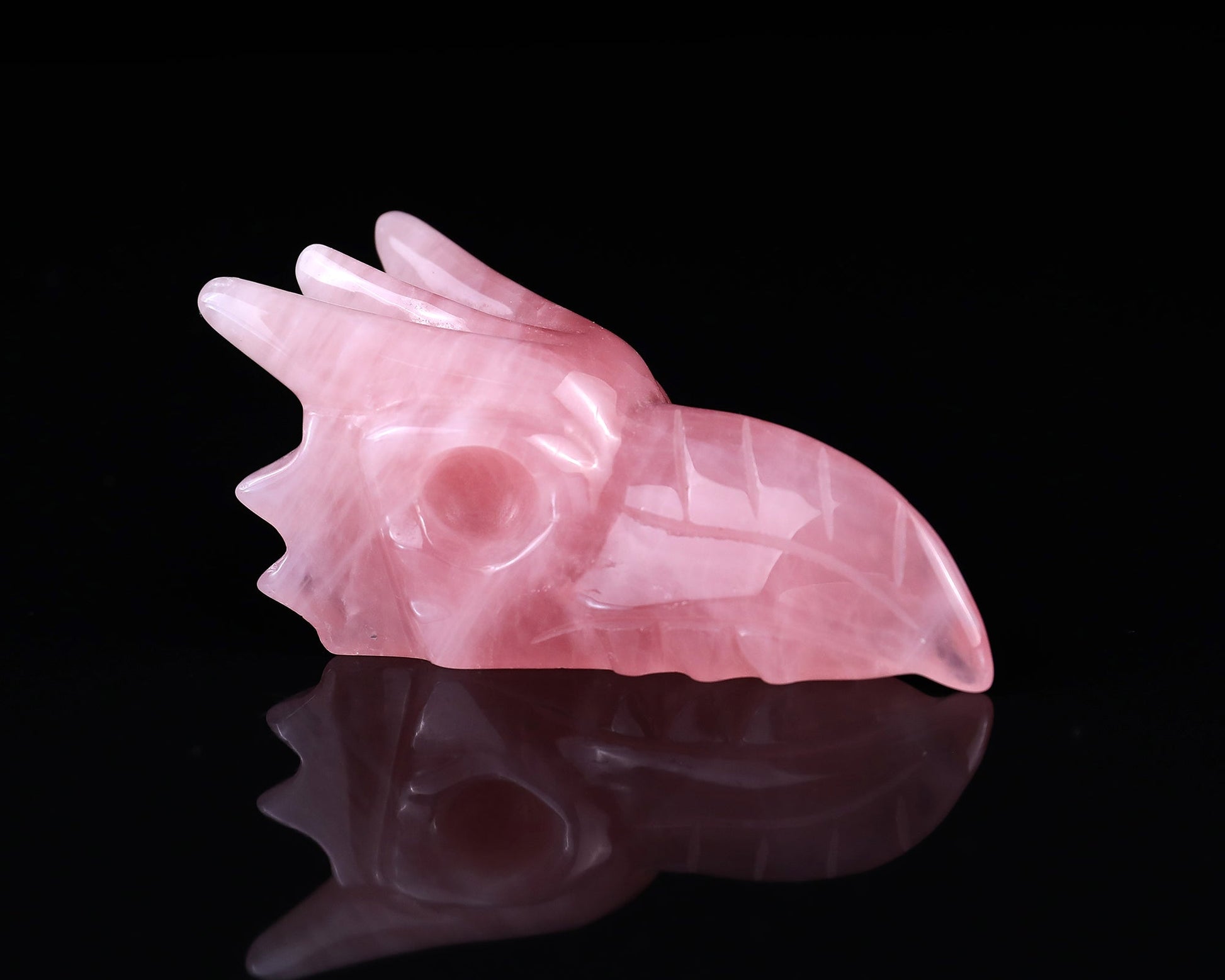 Nicedony 3.5" Rose Quartz Hand Carved Crystal Phoenix Skull Sculpture