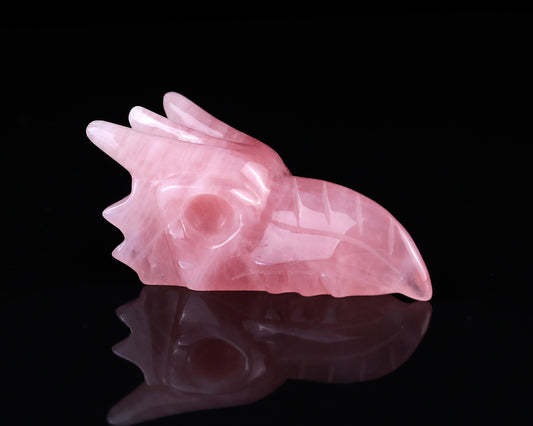 Nicedony 3.5" Rose Quartz Hand Carved Crystal Phoenix Skull Sculpture