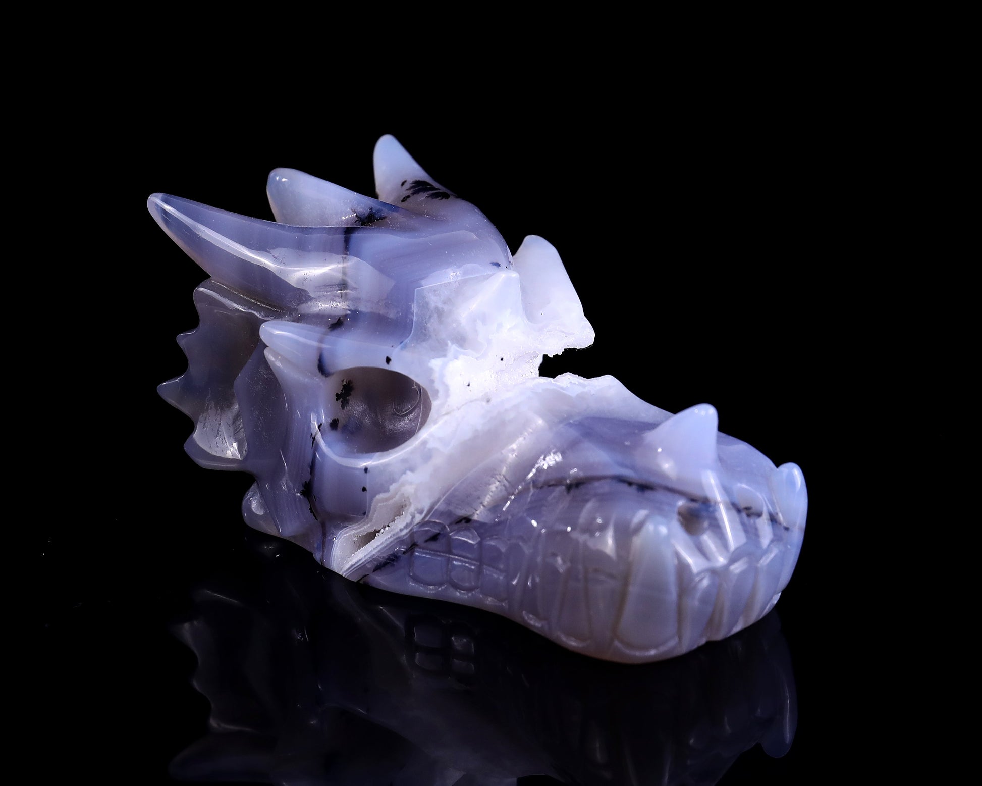 Nicedony 3.5" White Geode Agate Hand Carved Dragon Skull Sculpture