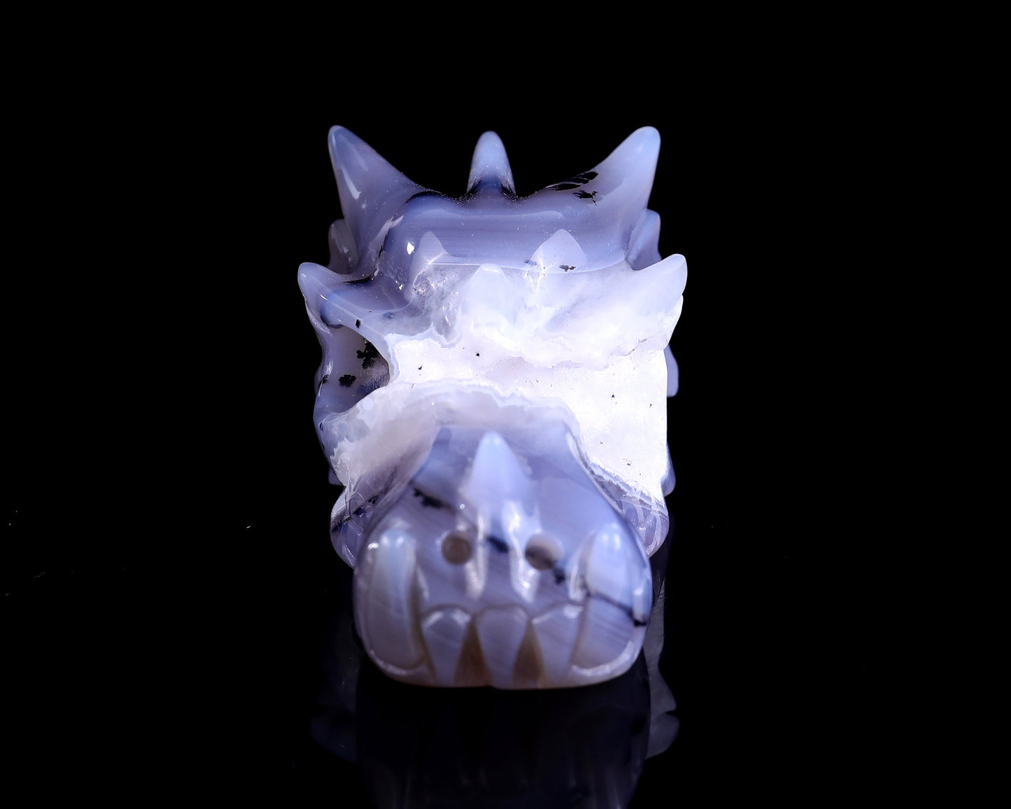 Nicedony 3.5" White Geode Agate Hand Carved Dragon Skull Sculpture - View 2