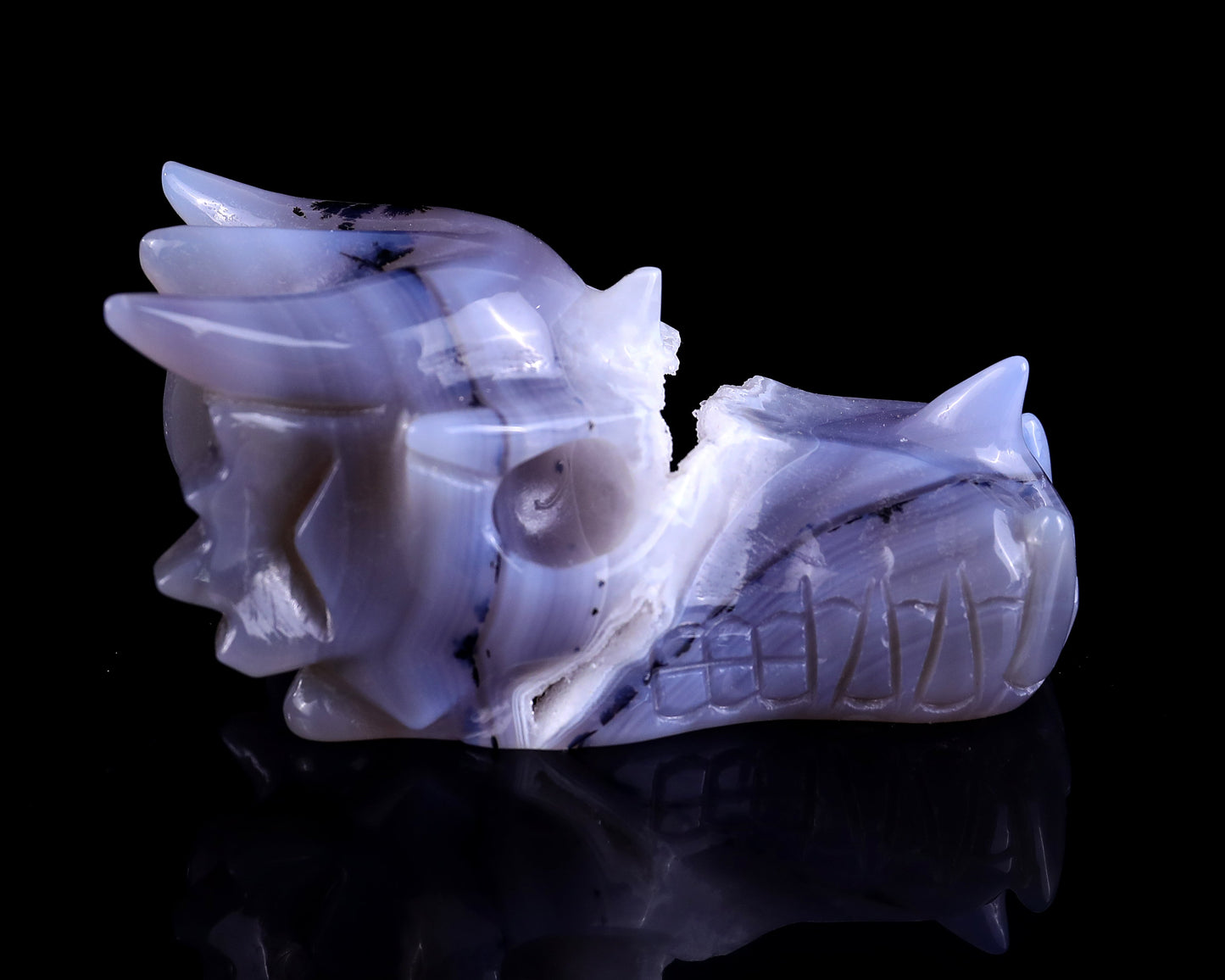 Nicedony 3.5" White Geode Agate Hand Carved Dragon Skull Sculpture - View 3
