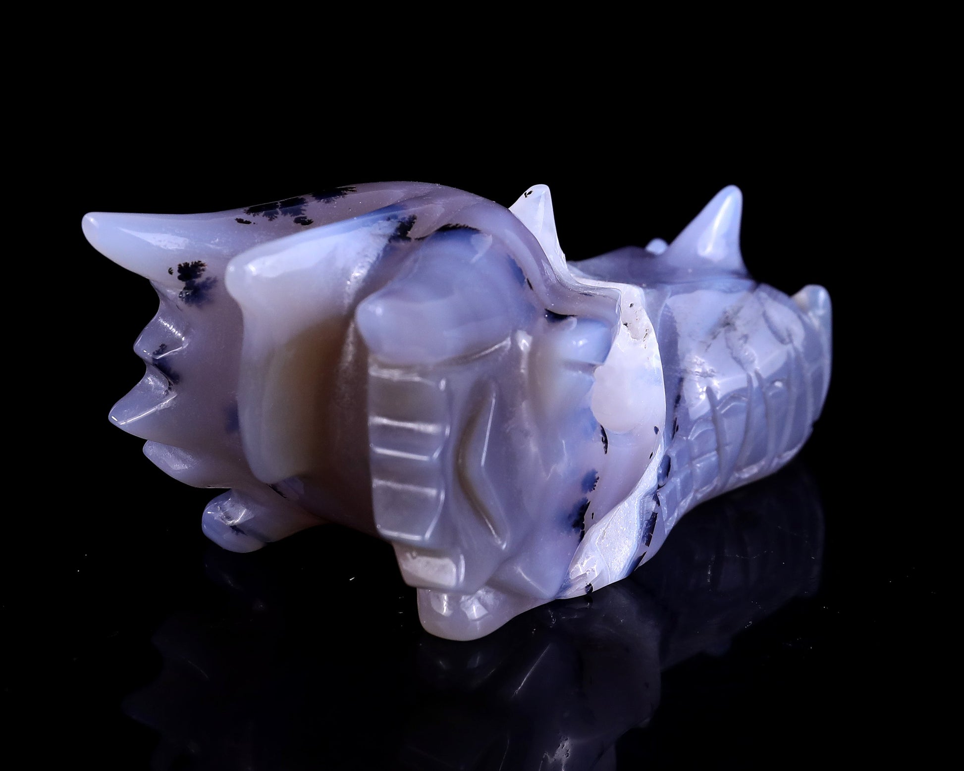 Nicedony 3.5" White Geode Agate Hand Carved Dragon Skull Sculpture - View 4
