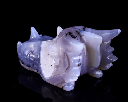 Nicedony 3.5" White Geode Agate Hand Carved Dragon Skull Sculpture - View 6