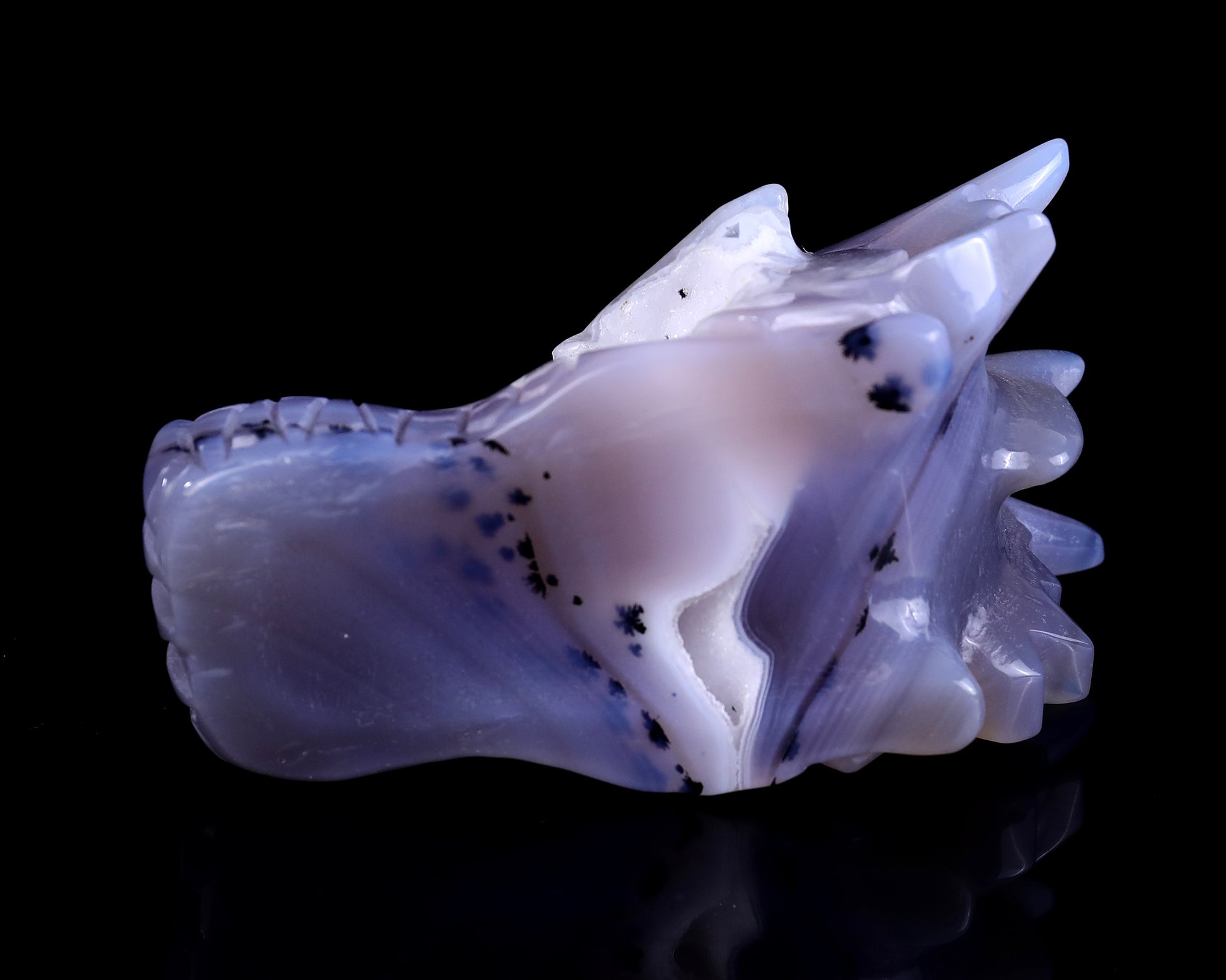Nicedony 3.5" White Geode Agate Hand Carved Dragon Skull Sculpture - View 7