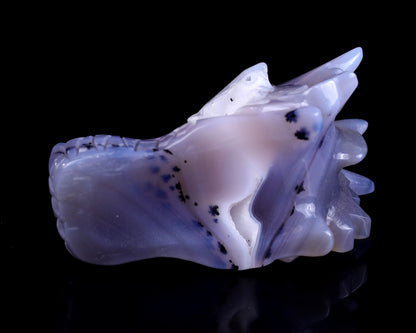 Nicedony 3.5" White Geode Agate Hand Carved Dragon Skull Sculpture - View 7
