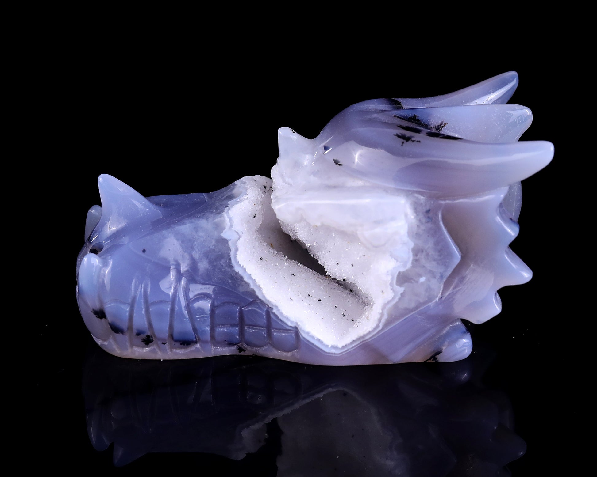Nicedony 3.5" White Geode Agate Hand Carved Dragon Skull Sculpture - View 8