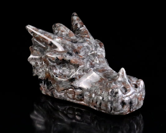 Nicedony 3.5" Yooperlite Hand Carved Crystal Dragon Skull Sculpture