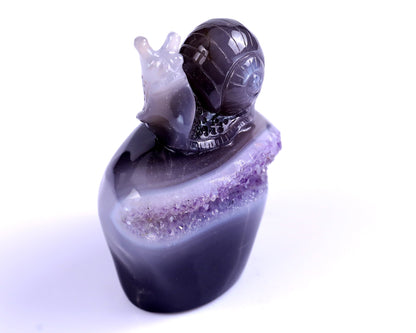 Nicedony 3.6" Amethyst Geode Agate Hand Carved Snail Sculpture - View 2