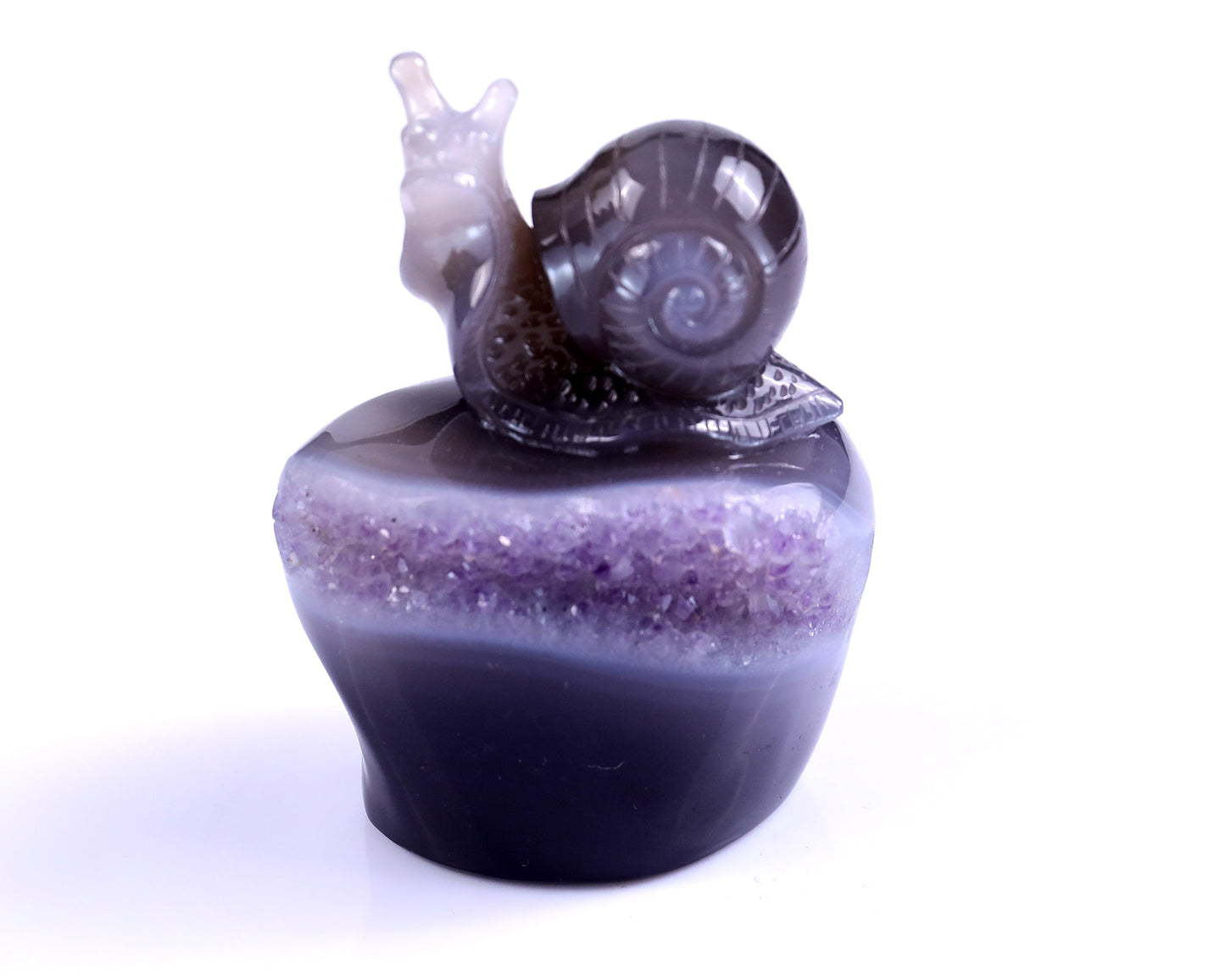 Nicedony 3.6" Amethyst Geode Agate Hand Carved Snail Sculpture