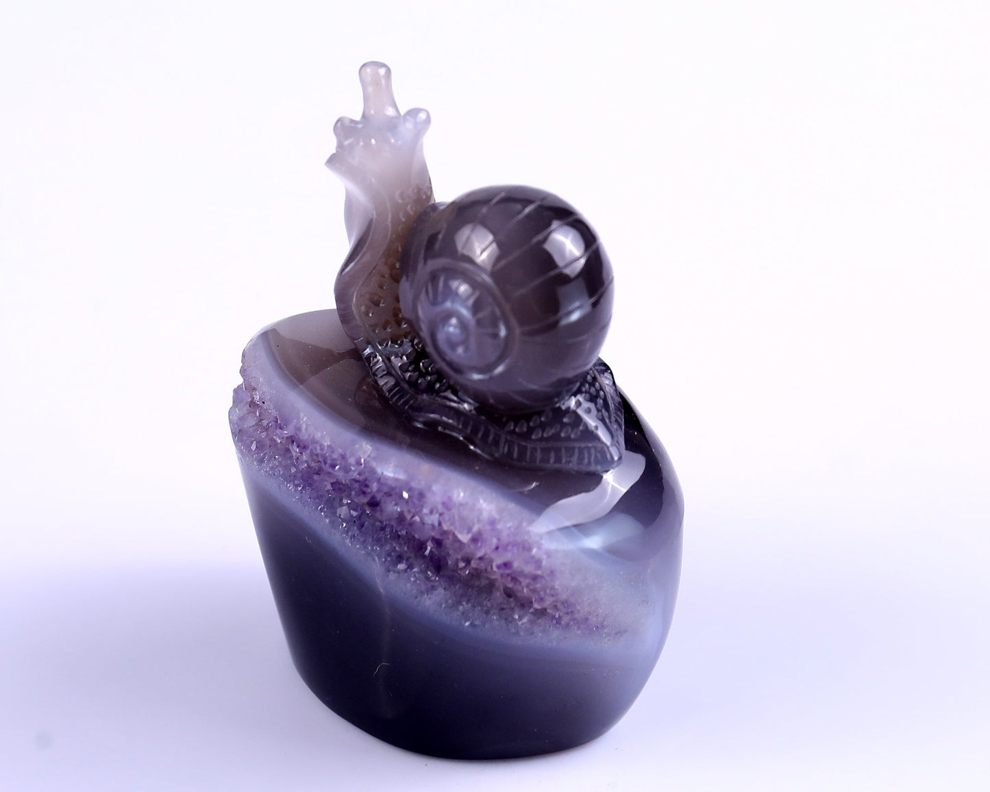 Nicedony 3.6" Amethyst Geode Agate Hand Carved Snail Sculpture - View 9