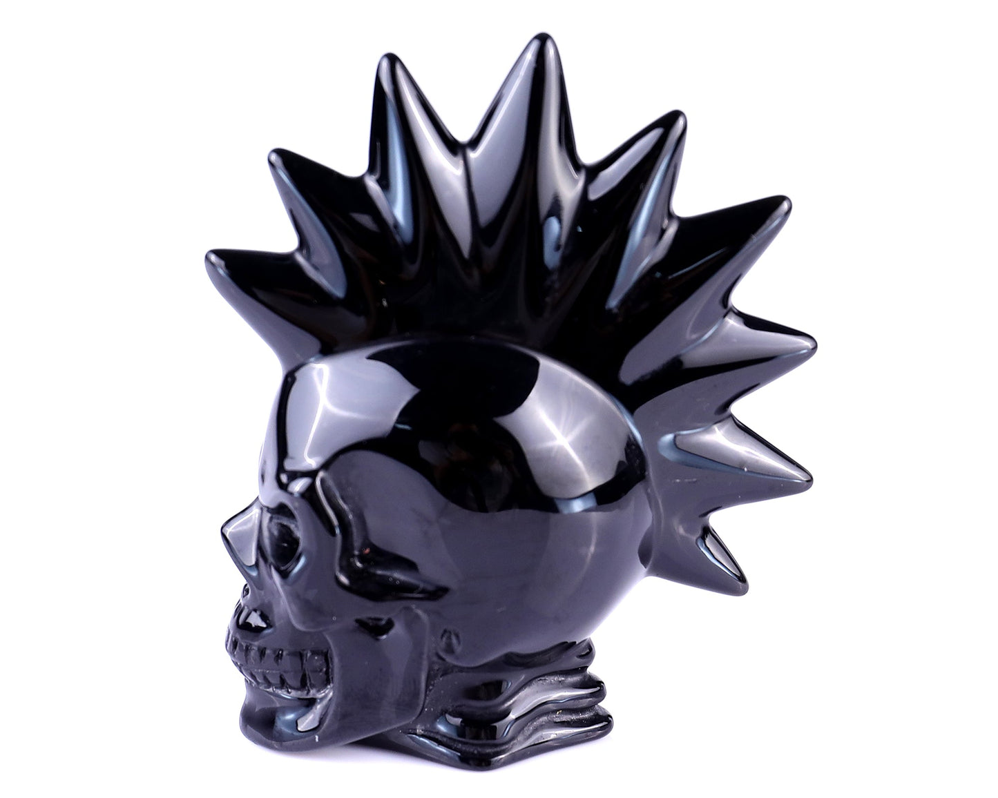 Nicedony 3.6" Black Obsidian Hand Carved Realistic Punk Skull - View 8
