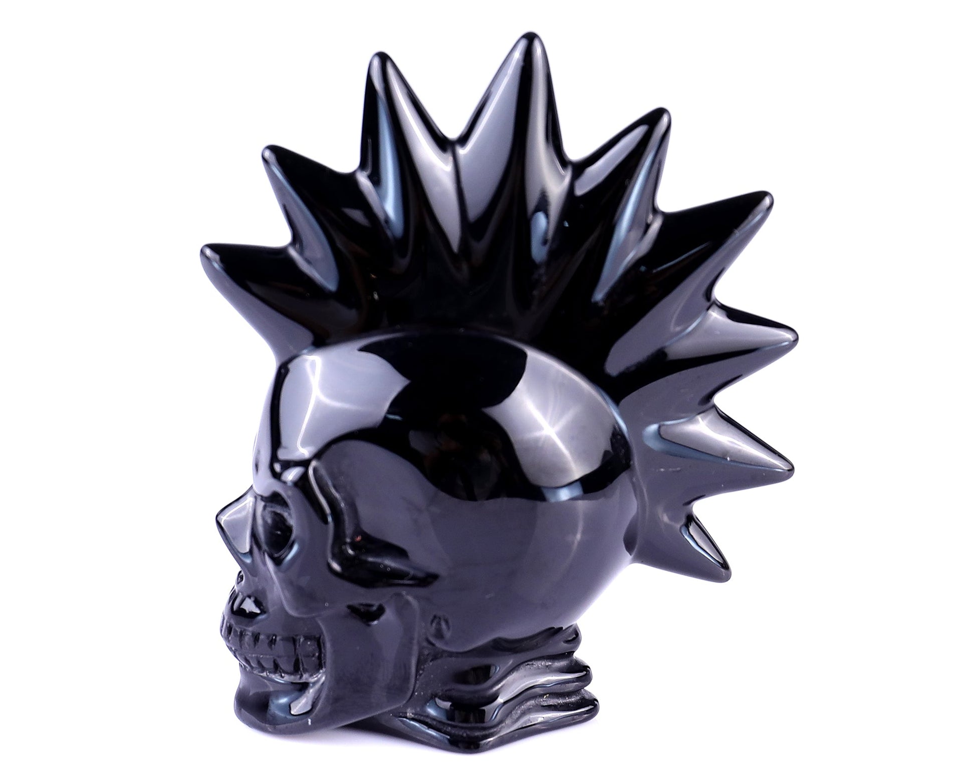 Nicedony 3.6" Black Obsidian Hand Carved Realistic Punk Skull - View 8