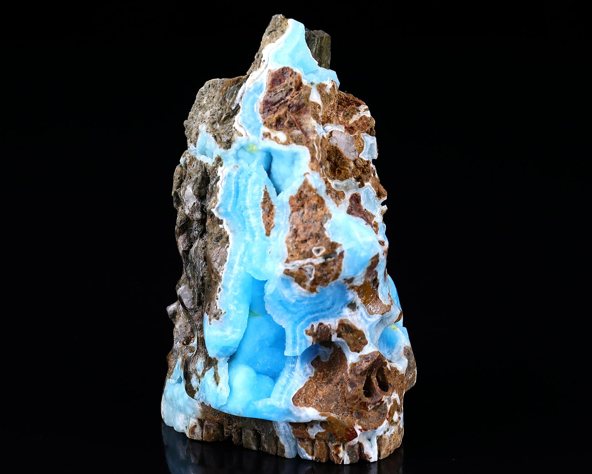 Nicedony 3.6" Blue Aragonite Hand Carved Skull Sculpture - View 7