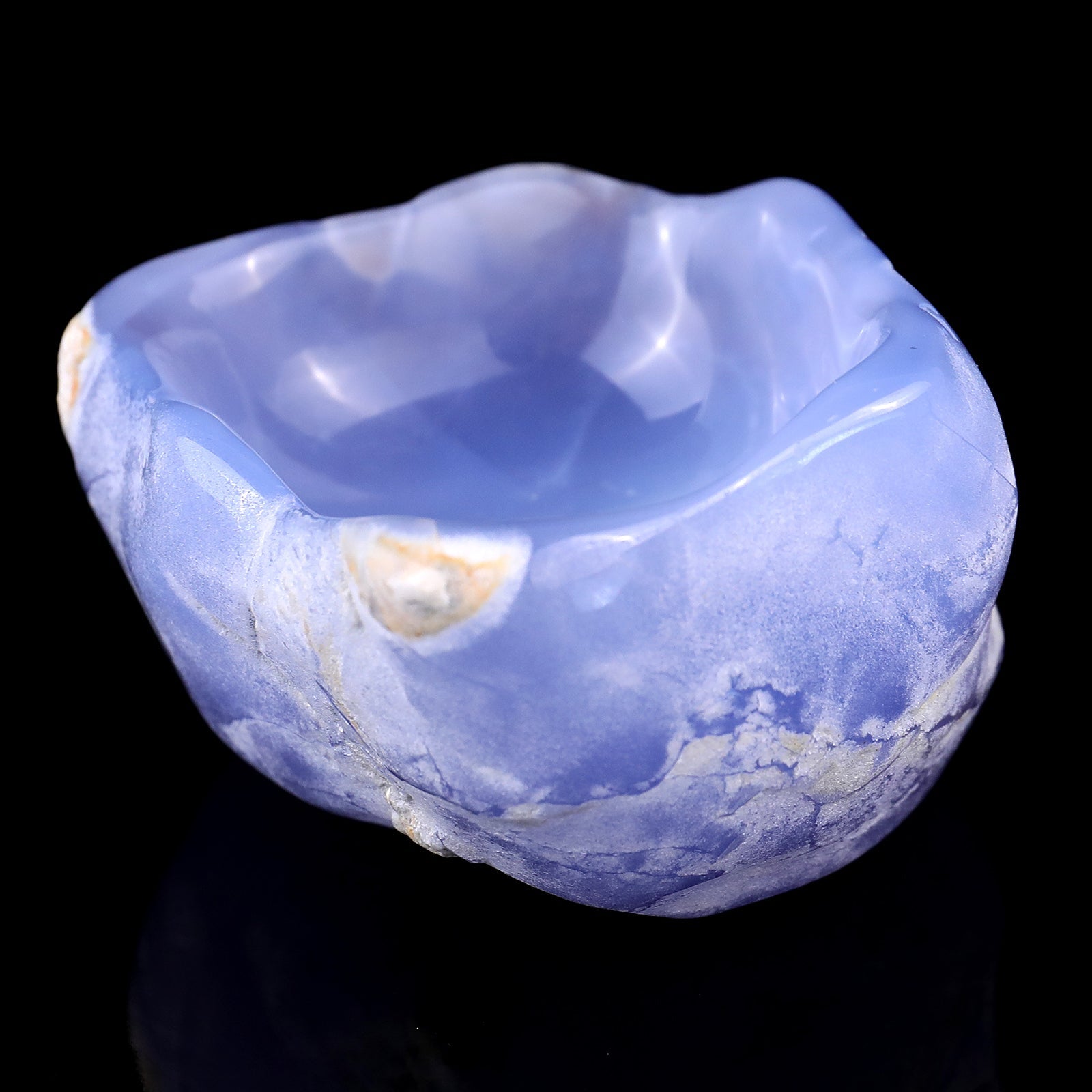 Nicedony 3.6" Blue Chalcedony Hand Carved Crystal Bowl - View 3