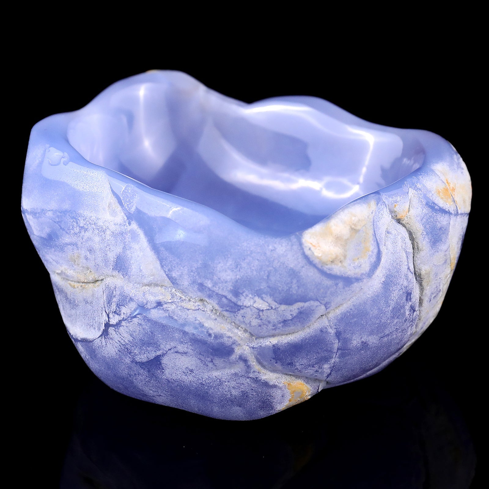 Nicedony 3.6" Blue Chalcedony Hand Carved Crystal Bowl