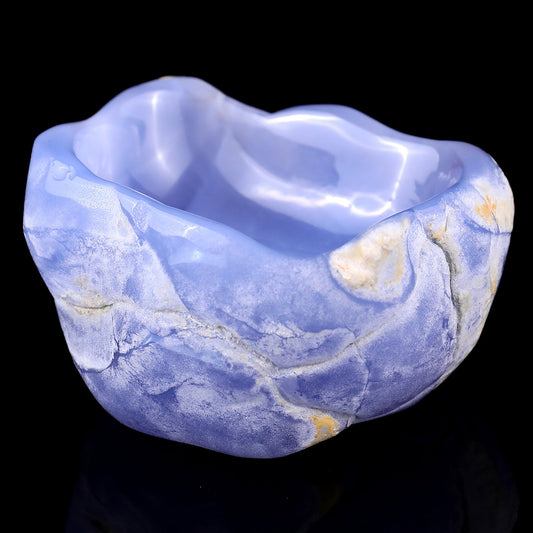 Nicedony 3.6" Blue Chalcedony Hand Carved Crystal Bowl