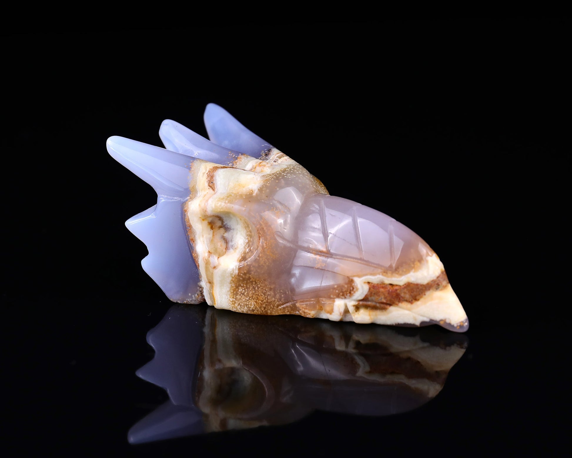 Nicedony 3.6" Blue Chalcedony Hand Carved Phoenix Skull Sculpture