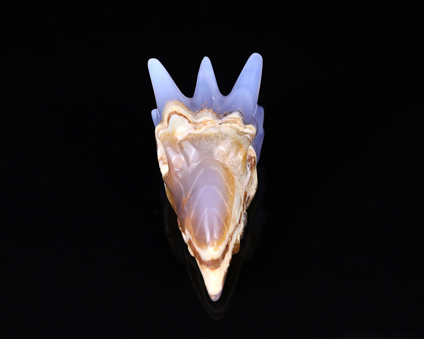 Nicedony 3.6" Blue Chalcedony Hand Carved Phoenix Skull Sculpture - View 2