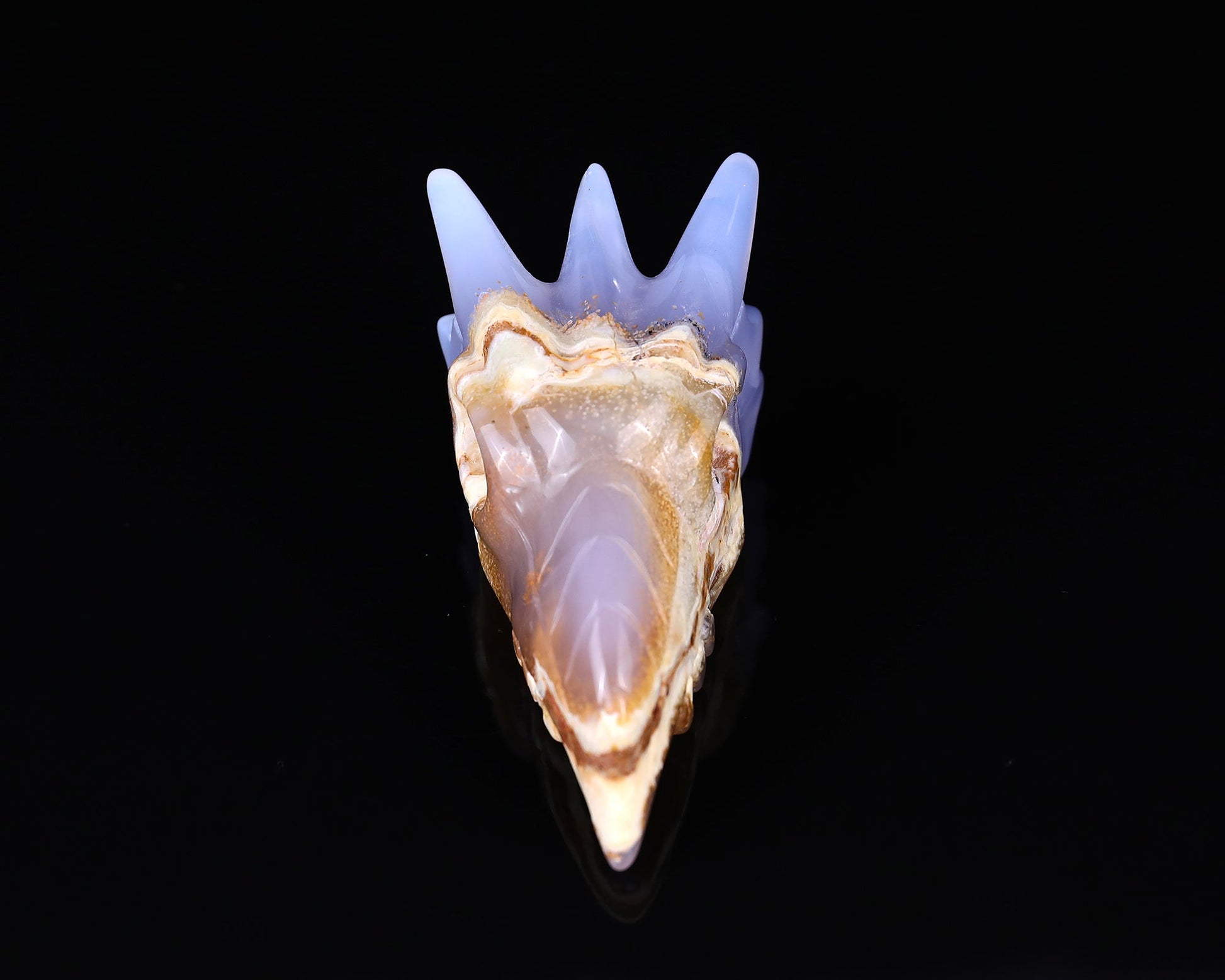 Nicedony 3.6" Blue Chalcedony Hand Carved Phoenix Skull Sculpture - View 2
