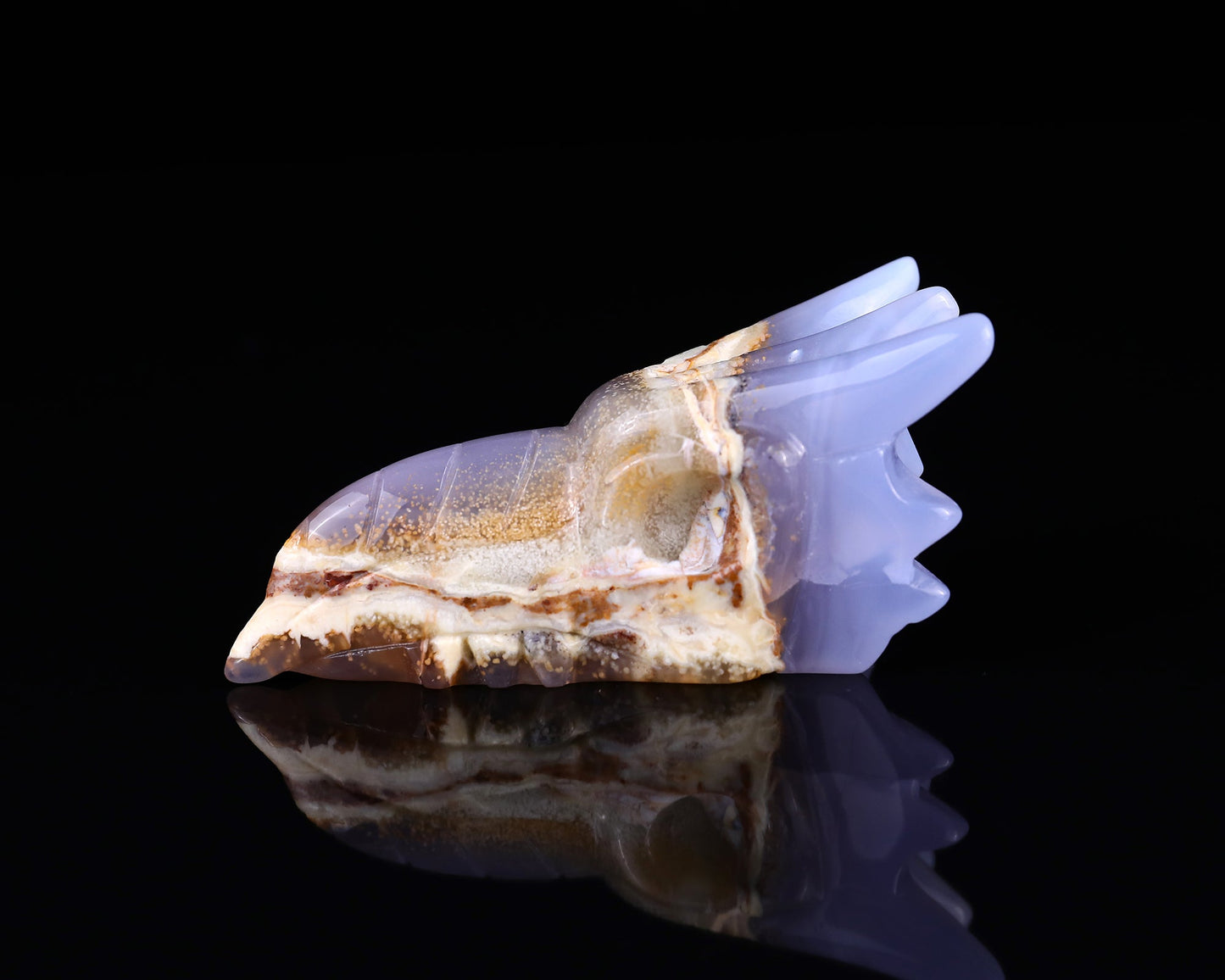 Nicedony 3.6" Blue Chalcedony Hand Carved Phoenix Skull Sculpture - View 4