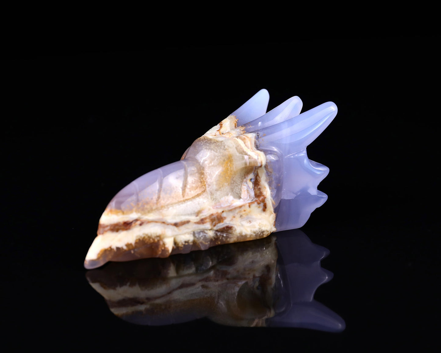 Nicedony 3.6" Blue Chalcedony Hand Carved Phoenix Skull Sculpture - View 7