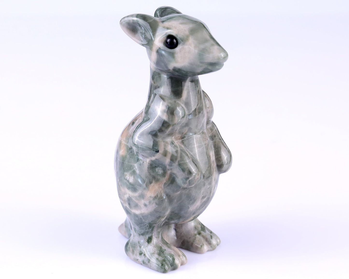 Nicedony 3.6" Jiulong Jade Hand Carved Crystal Kangaroo Sculpture - #4100077
