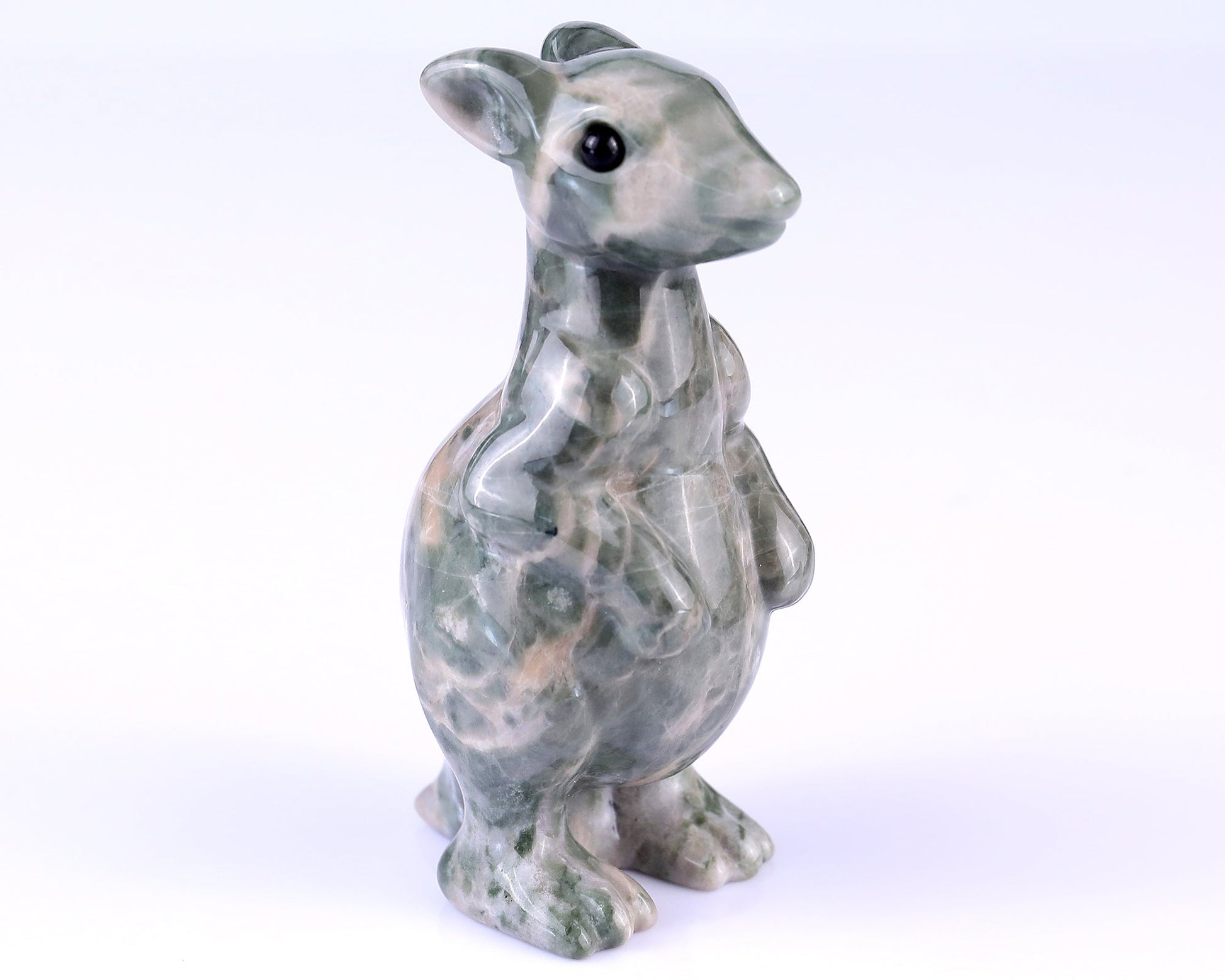 Nicedony 3.6" Jiulong Jade Hand Carved Crystal Kangaroo Sculpture - #4100077
