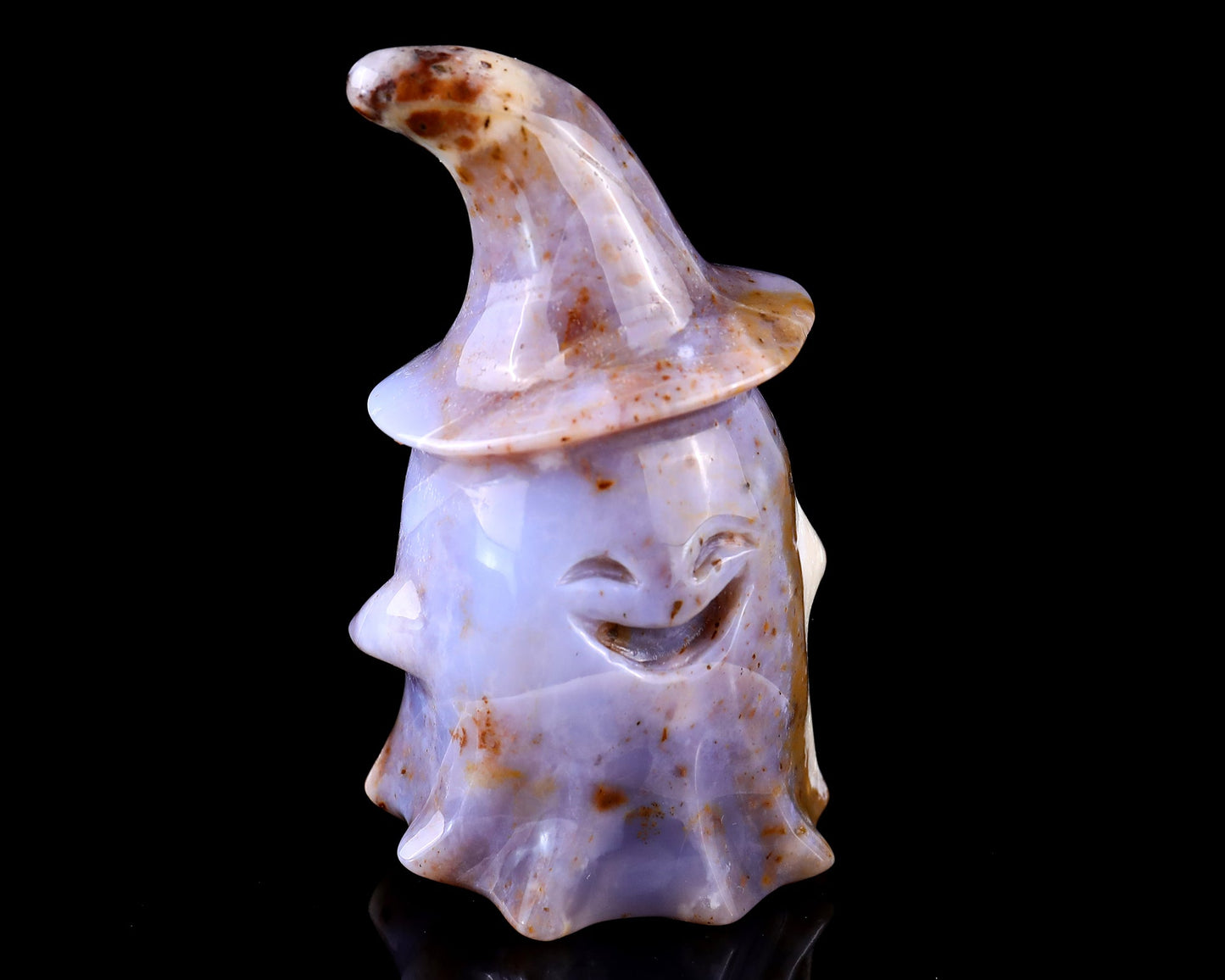 Nicedony 3.6” Chalcedony Hand Carved Crystal Wizard Ghost Sculpture - View 3