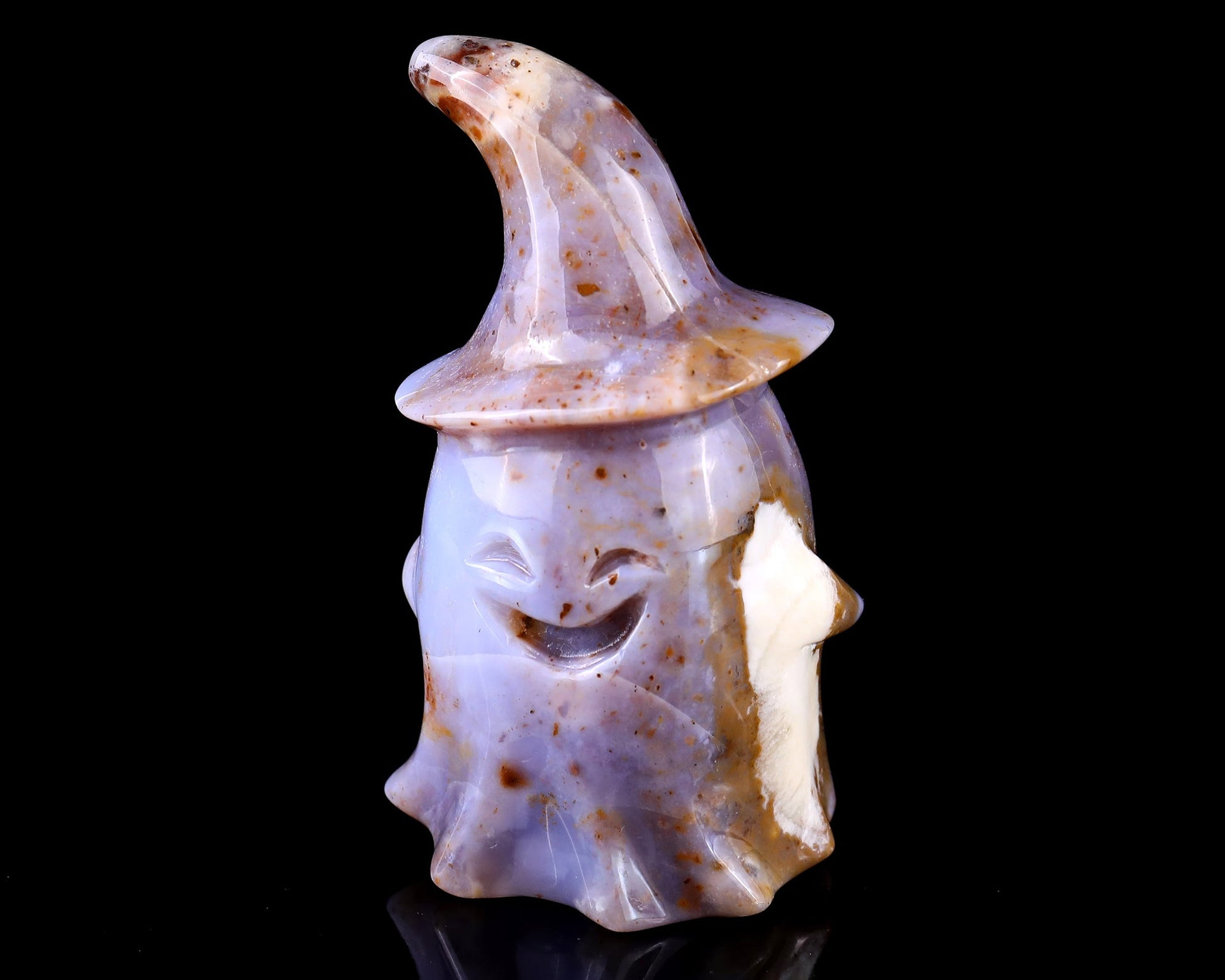 Nicedony 3.6” Chalcedony Hand Carved Crystal Wizard Ghost Sculpture - View 7