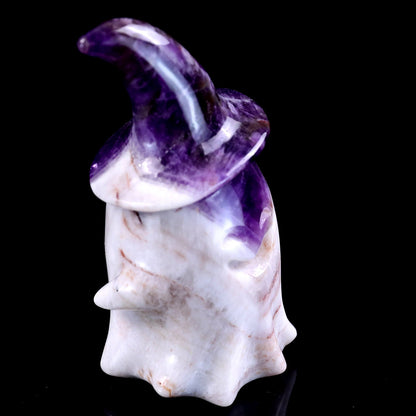 Nicedony 3.6” Natural Dream Amethyst Hand Carved Crystal Wizard Ghost Sculpture, Halloween Gift