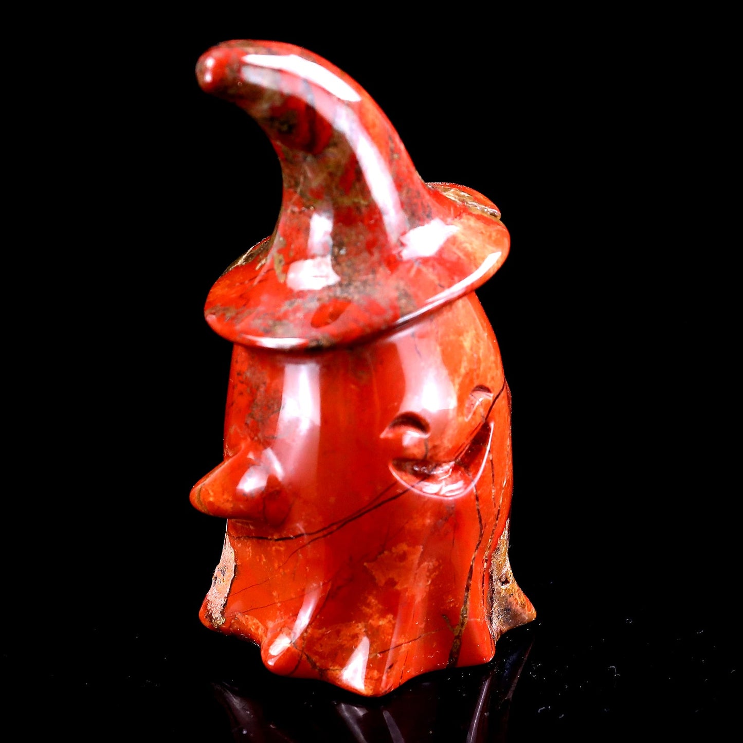 Nicedony 3.6” Natural Red Jasper Hand Carved Crystal Wizard Ghost Sculpture, Halloween Gift