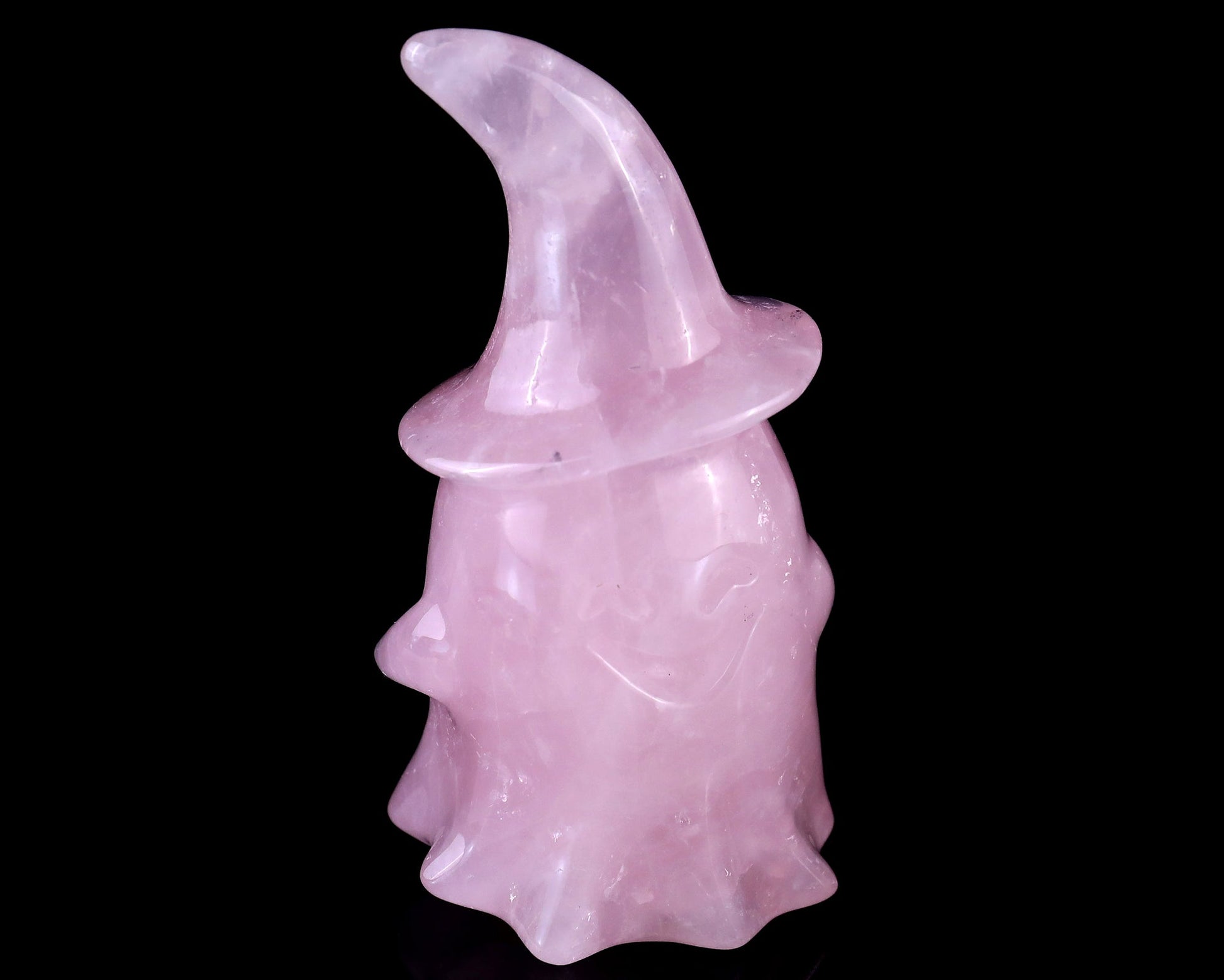 Nicedony 3.6” Natural Rose Quartz Hand Carved Crystal Wizard Ghost Sculpture, Halloween Gift