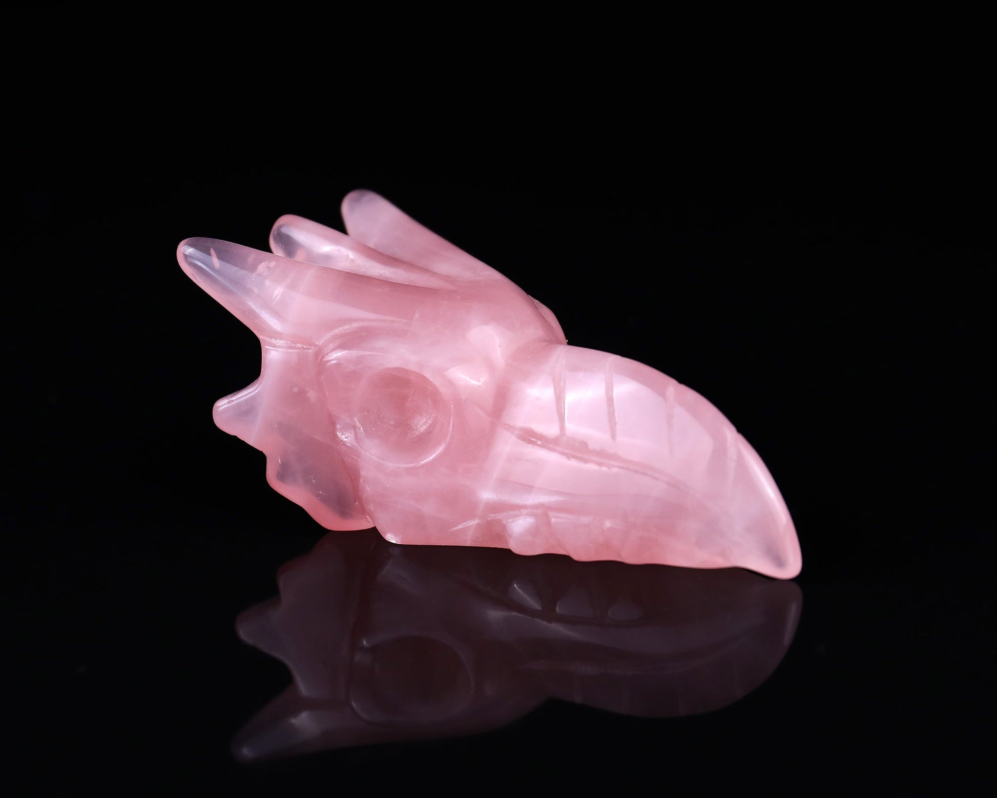 Nicedony 3.6" Rose Quartz Hand Carved Crystal Phoenix Skull Sculpture