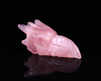 Nicedony 3.6" Rose Quartz Hand Carved Crystal Phoenix Skull Sculpture