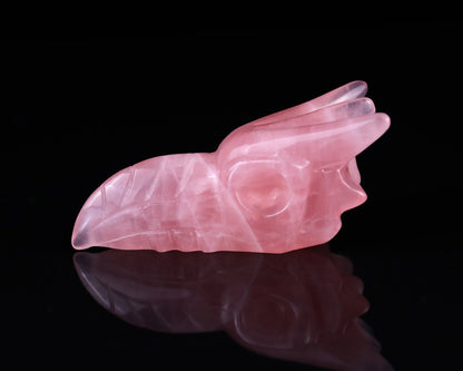 Nicedony 3.6" Rose Quartz Hand Carved Crystal Phoenix Skull Sculpture - View 4