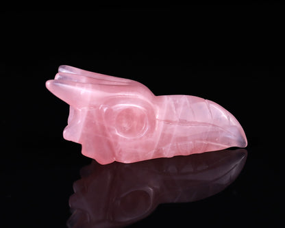 Nicedony 3.6" Rose Quartz Hand Carved Crystal Phoenix Skull Sculpture - View 3