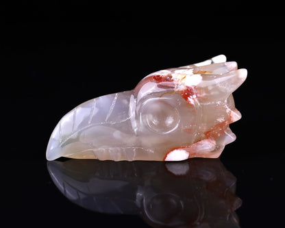 Nicedony 3.6" Sakura Agate Hand Carved Phoenix Skull Sculpture - View 4